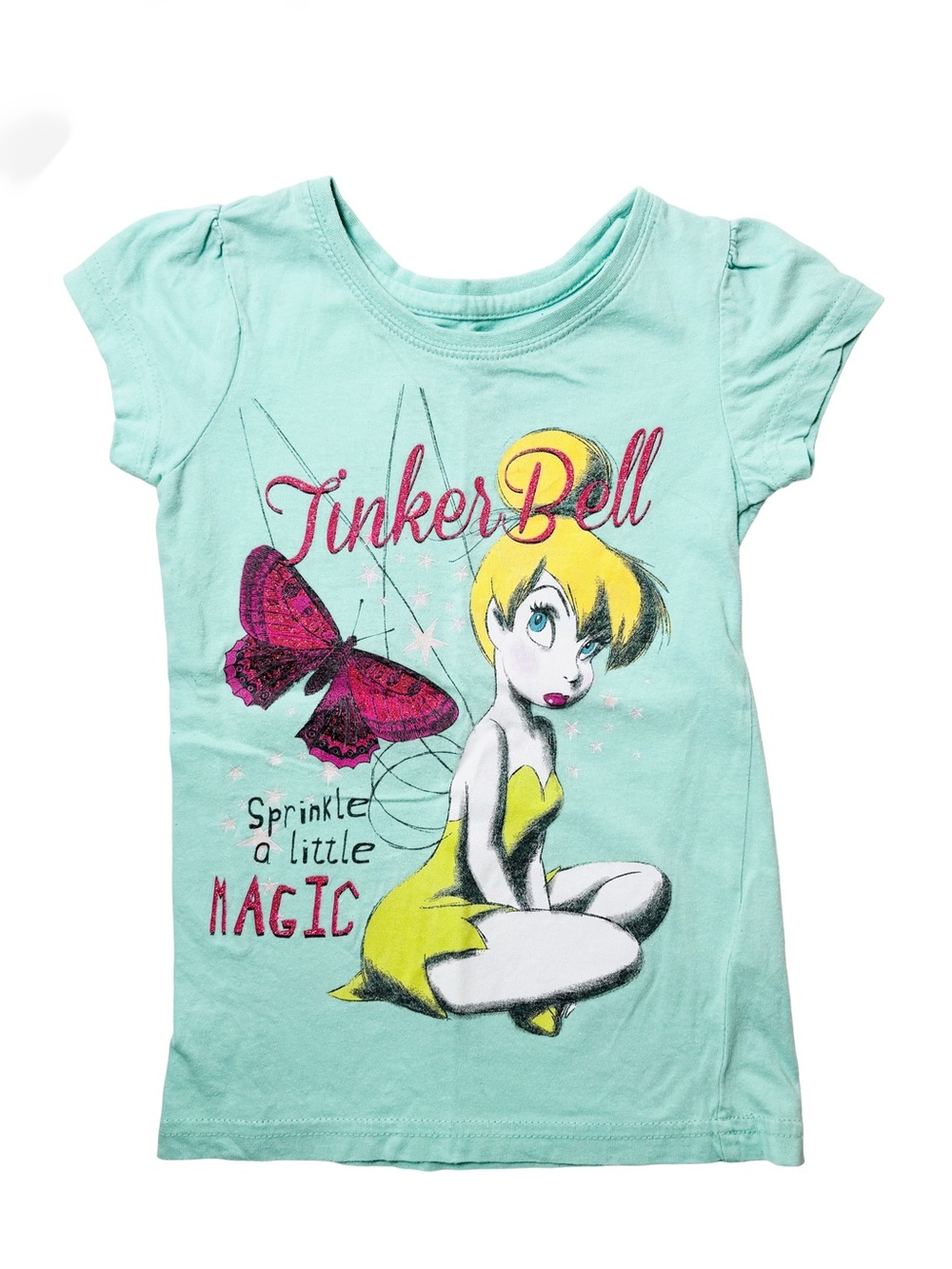 Vintage Y2K Disney Fairies Tinker Bell Mint Green Puff Sleeve Tee 4T Fairycore
